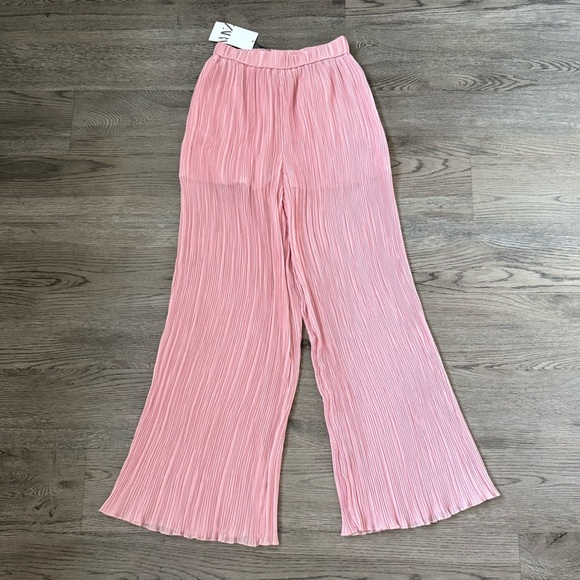 Zara Plissé Pleated Palazzo Flowy Wide Leg Pants - Size M - Pink - NWT - Picture 5 of 12